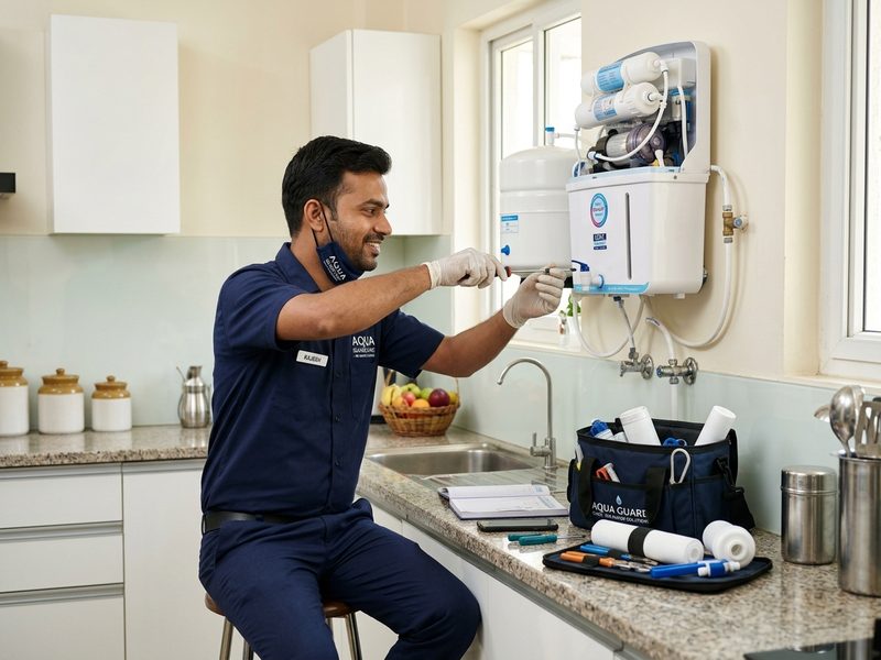 PureGuard Certified RO Technician servicing domestic water purifier in Mumbai