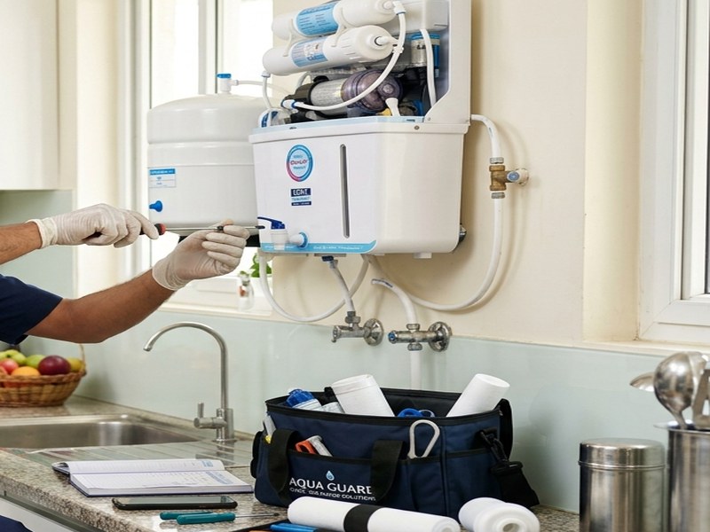 PureGuard Certified RO Technician performing clean domestic water purifier installation in Mumbai